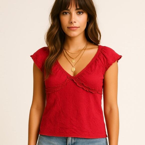 Vintage Tops - Y2K Vintage Antilia Femme Red Boho Cotton Babydoll Fairy Sleeveless Top XL